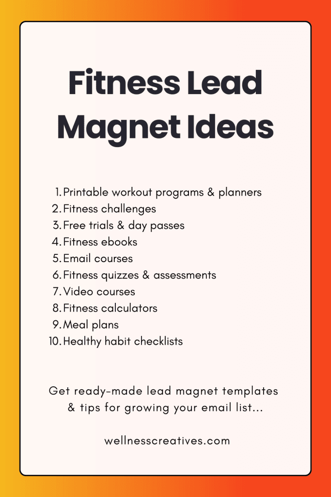 List of Fitness Lead Magnet Ideas Pinterest